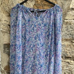 Sheer floral blouse with necktie